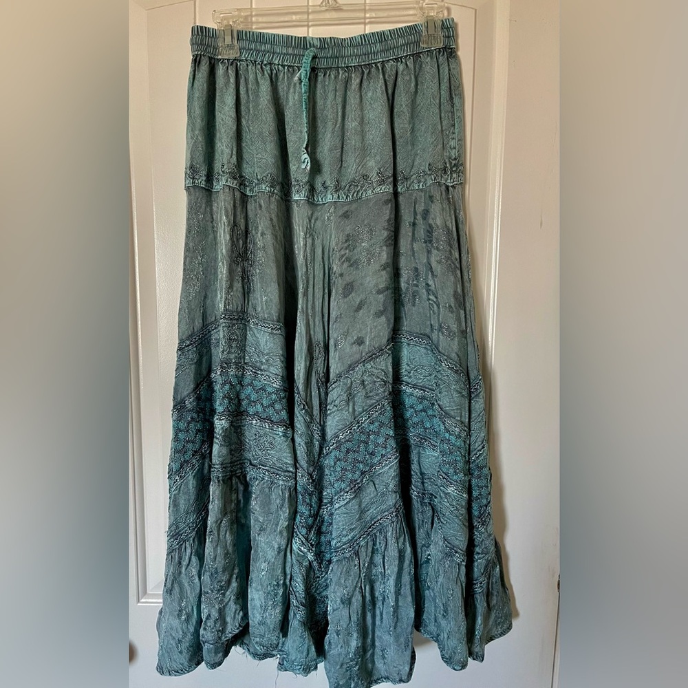 Green Tiered Maxi Skirt with A-Line Style